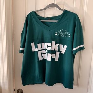 Wild Fable Teal 'Lucky Girl' Graphic Jersey